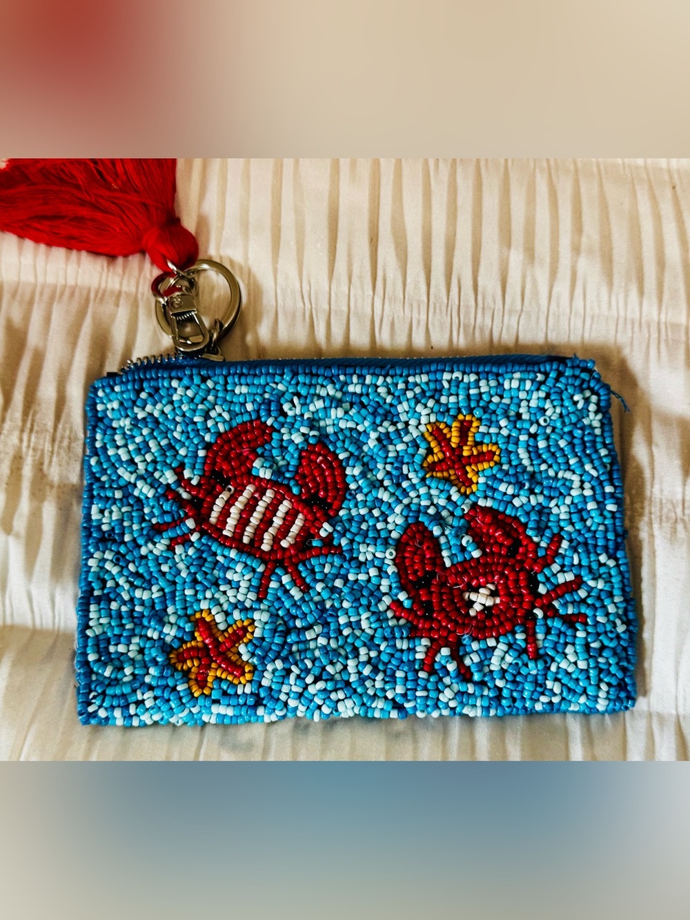 Source Unknown Blue Beaded Crab & Starfish Card Holder